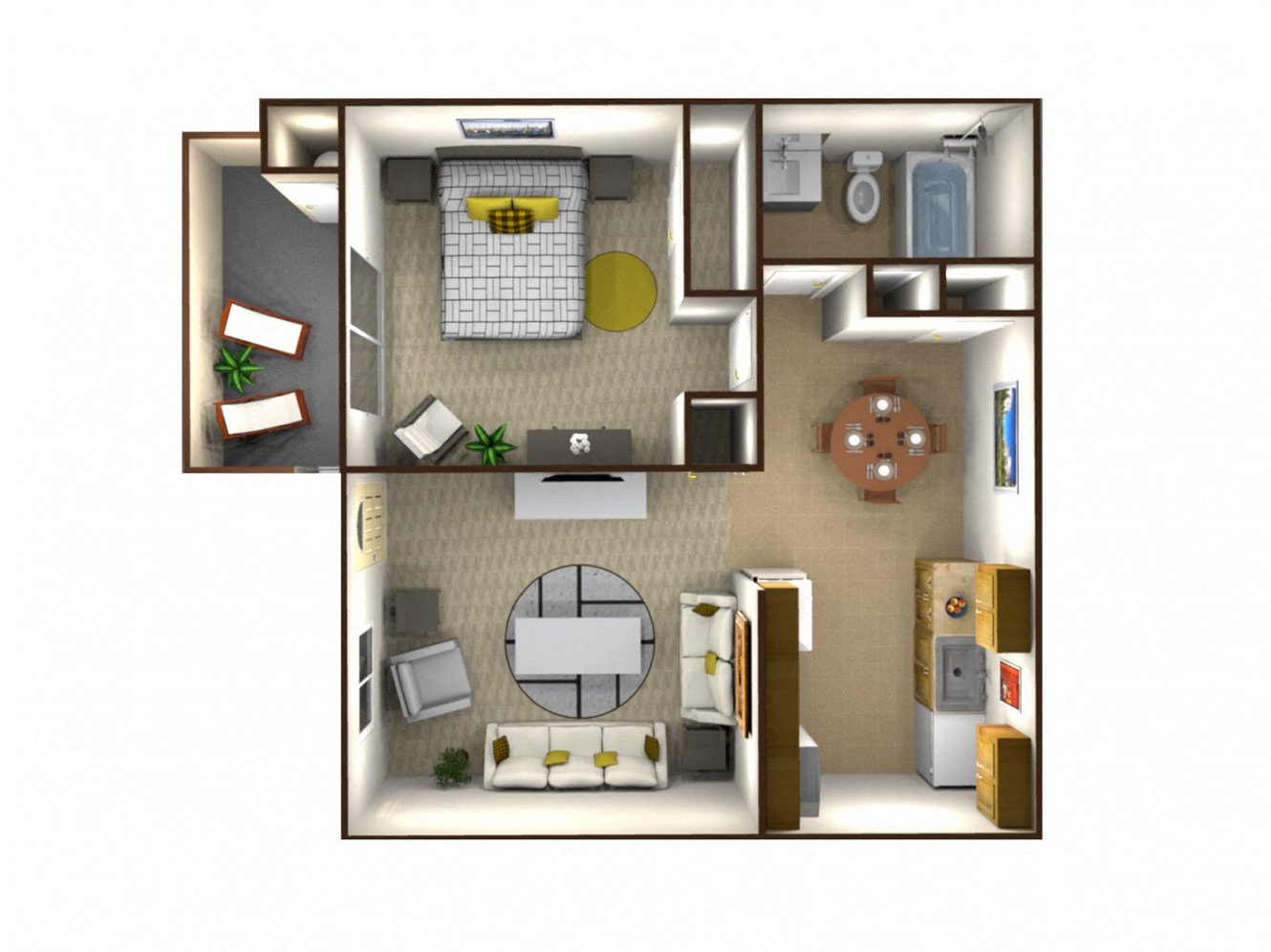 Floor plan for 1 bed, 1 bath, 535 sqft
